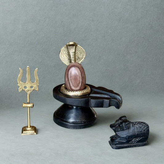 2 Inch Narmadeshwar Shivling with Jaladhari, Brass Naag, Trishul & Nandi variant_title for pooja mandir