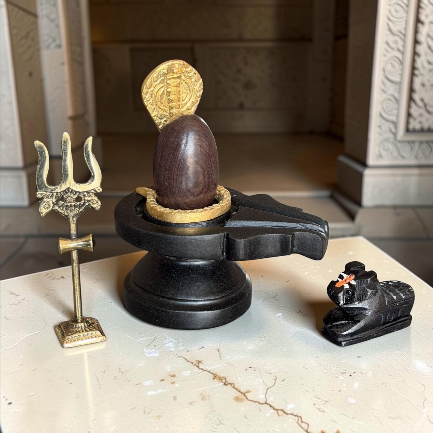 Authentic 2 Inch Narmadeshwar Shivling with Naag, Trishul & Nandi variant_title for pooja mandir