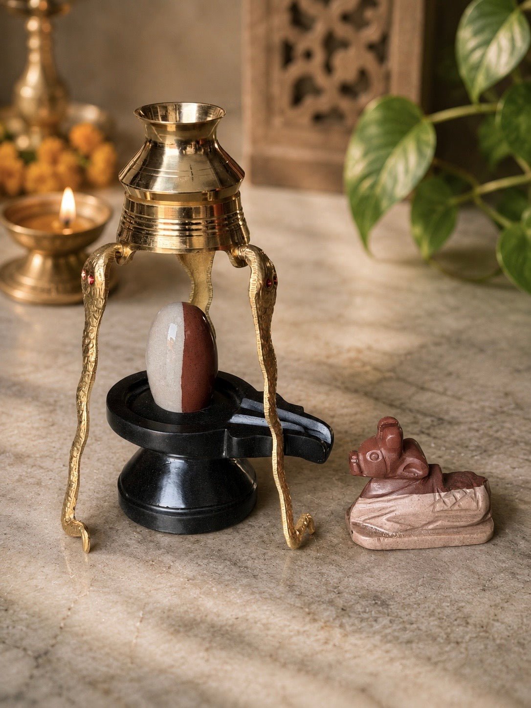 2.5 inch Shivling with Narmada Nandi and Kalash Stand variant_title for pooja mandir