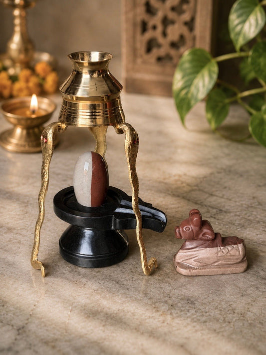 2.5 inch Shivling with Narmada Nandi and Kalash Stand variant_title for pooja mandir