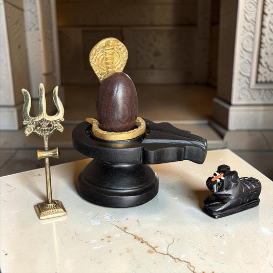 Authentic 2 Inch Narmadeshwar Shivling with Naag, Trishul & Nandi variant_title for pooja mandir
