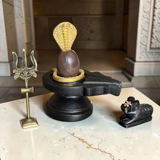 Authentic 2 Inch Narmadeshwar Shivling with Naag, Trishul & Nandi variant_title for pooja mandir