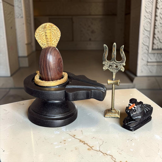 Authentic 2 Inch Narmadeshwar Shivling with Naag, Trishul & Nandi variant_title for pooja mandir