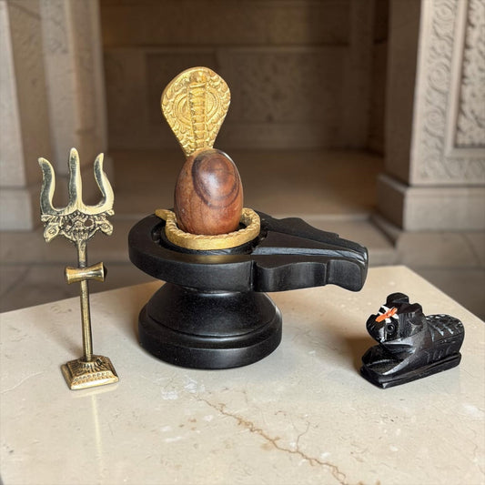 Authentic 2 Inch Narmadeshwar Shivling with Naag, Trishul & Nandi variant_title for pooja mandir
